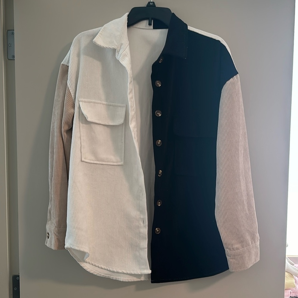 color block button up shacket